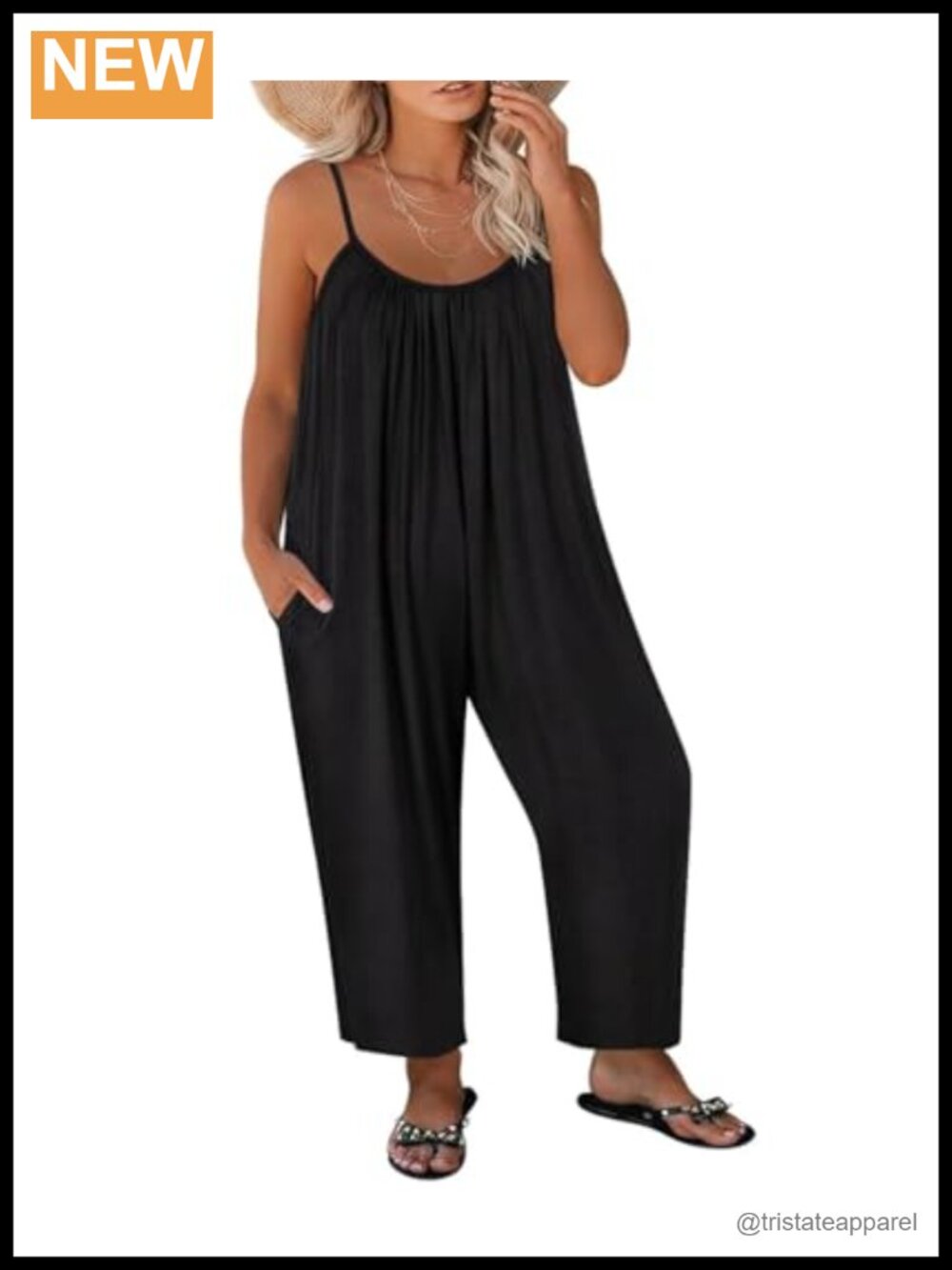 Plus Size Sleeveless Romper Wide Leg Jumpsuit Adjustable Strap Pockets